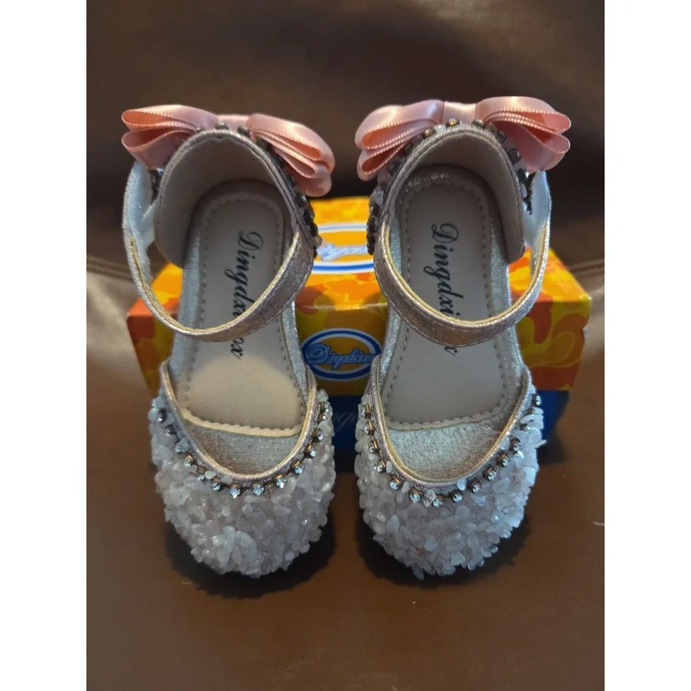 DINGDXIAOX RIBBON GLITTER Pink BABY TODDLER SHOES SANDALS Size 6.5‎ US 22 EUR